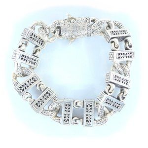 Konsantino Gents Engraved Sterling Silver 925 Chain Lock Men's Bracelet